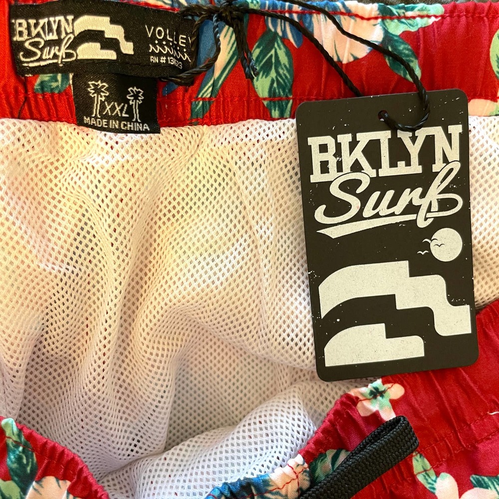 Brooklyn Surf Men's Red Floral Swim Board Shorts - Picture 9 of 11